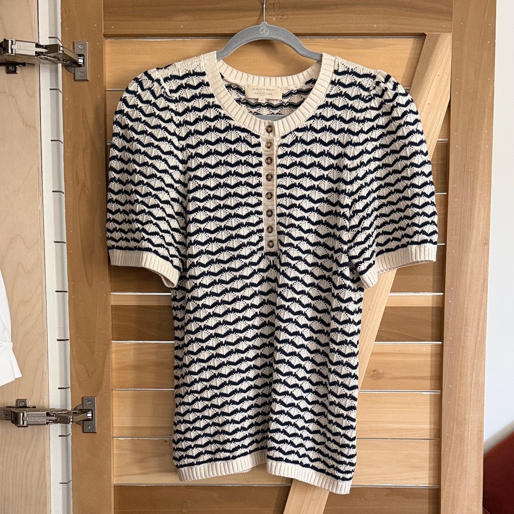 Sezane Black and Cream Patterned Button Down Shirt